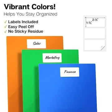 Dunwell Plastic 2-Pocket Folders (6 Pack, Assorted Colors), 8.5x11 Document Folders for School and Office, Heavy Duty Poly, Long Lasting, Includes Labels