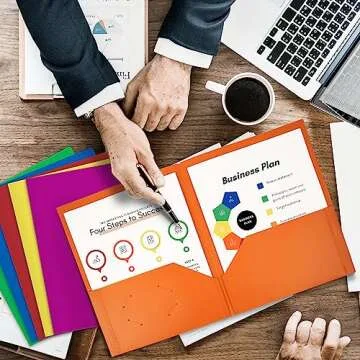 Dunwell Plastic 2-Pocket Folders (6 Pack, Assorted Colors), 8.5x11 Document Folders for School and Office, Heavy Duty Poly, Long Lasting, Includes Labels