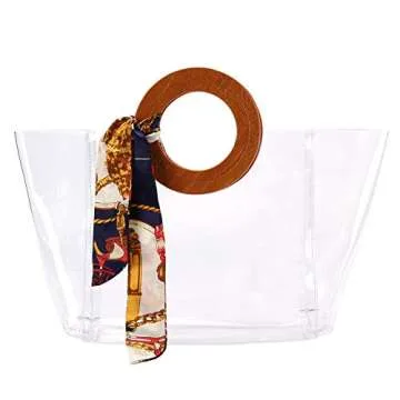 LOPHORINA Women Fashion Clear Tote Bag PVC handbag Beach Bag Waterproof NFL PGA Stadium Approved Brown