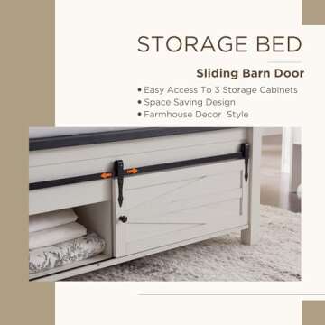 JXQTLINGMU King Farmhouse Bed Frame with Barn Door Storage