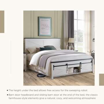 JXQTLINGMU King Farmhouse Bed Frame with Barn Door Storage