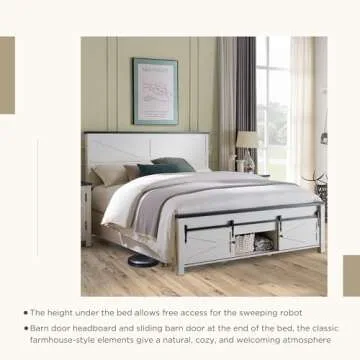JXQTLINGMU King Farmhouse Bed Frame with Barn Door Storage