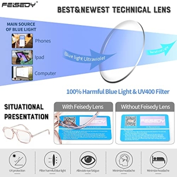 FEISEDY Retro Blue Light Blocking Reading Glasses 70s Stylish