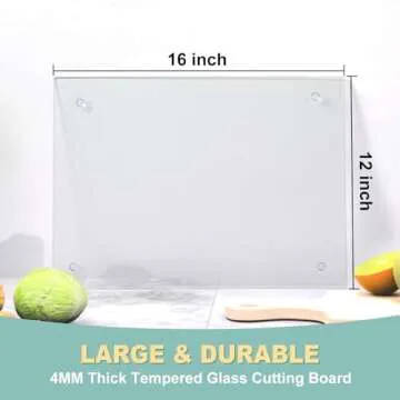 VASUHOME Tempered Glass Cutting Board for Kitchen (12x16"), Long Lasting Clear Glass Cutting Board for Countertop - Scratch, Heat, and Shatter Resistant - Easy to Clean