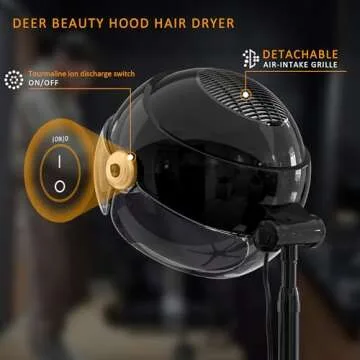 Professional Standing Hair Dryer - 1875W Floor Standing Hooded Dryer Hair Bonnet with Ionic Generator for Professional Salon Station Spa Home Use Hair Drying Treatment Adds Shine Volume (Gray)