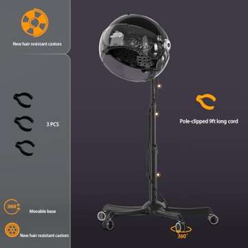 Professional Standing Hair Dryer - 1875W Floor Standing Hooded Dryer Hair Bonnet with Ionic Generator for Professional Salon Station Spa Home Use Hair Drying Treatment Adds Shine Volume (Gray)