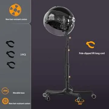 Professional Standing Hair Dryer - 1875W Floor Standing Hooded Dryer Hair Bonnet with Ionic Generator for Professional Salon Station Spa Home Use Hair Drying Treatment Adds Shine Volume (Gray)