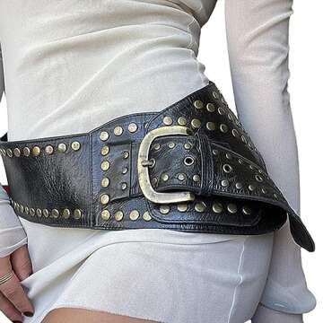 Women Wide Boho Disc Leather Belt Vintage Western Chunky Oval Concho Belt Y2k Grunge Accessories (C-...