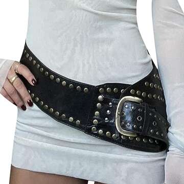 Women Wide Boho Disc Leather Belt Vintage Western Chunky Oval Concho Belt Y2k Grunge Accessories (C-Black, One Size)