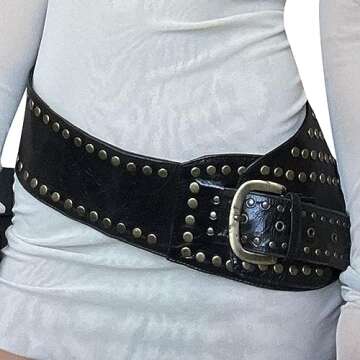 Women Wide Boho Disc Leather Belt Vintage Western Chunky Oval Concho Belt Y2k Grunge Accessories (C-Black, One Size)