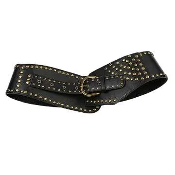 Women Wide Boho Disc Leather Belt Vintage Western Chunky Oval Concho Belt Y2k Grunge Accessories (C-Black, One Size)