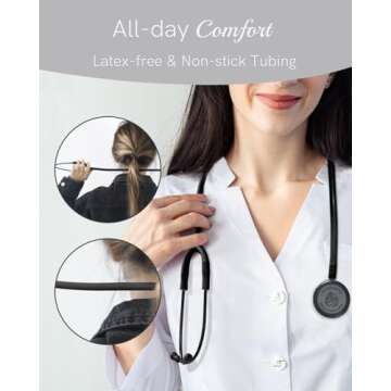 FriCARE Dual Head Stethoscope - Stethoscopes for Nurses, Medical Nursing Students, Paramedics/EMT/LVN/VNA Backup - FSA/HSA Eligible Estetoscopio, Matte Black Tube Matte Black Finish Chestpiece