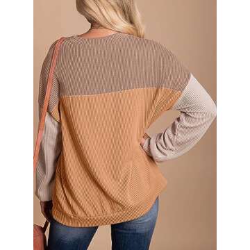 Dokotoo Womens shirts Fall Casual Long Sleeve Crewneck Color Block Y2k Pullover Ladies Waffle Stripe...