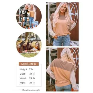 Dokotoo Womens shirts Fall Casual Long Sleeve Crewneck Color Block Y2k Pullover Ladies Waffle Striped Knitted Jumper Tops Womens Clothes Autumn Winter Tunics Blouses Khaki Large