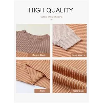 Dokotoo Womens shirts Fall Casual Long Sleeve Crewneck Color Block Y2k Pullover Ladies Waffle Striped Knitted Jumper Tops Womens Clothes Autumn Winter Tunics Blouses Khaki Large