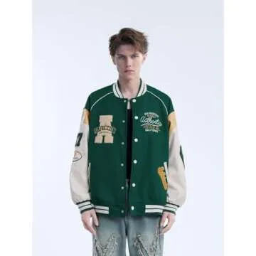 Aelfric Eden Men's Letter Foaming Love Print Varsity Jacket Vintage Graphic Baseball Jacket Unisex C...