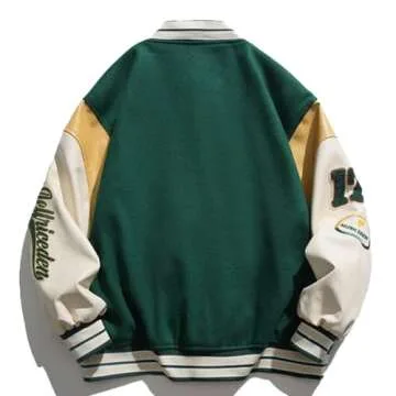 Aelfric Eden Men's Letter Foaming Love Print Varsity Jacket Vintage Graphic Baseball Jacket Unisex Coats Streetwear