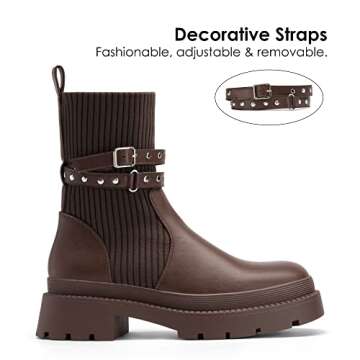 DREAM PAIRS Women's Ankle Boots - Chunky Sole, Stylish Mid Calf Booties with Comfort