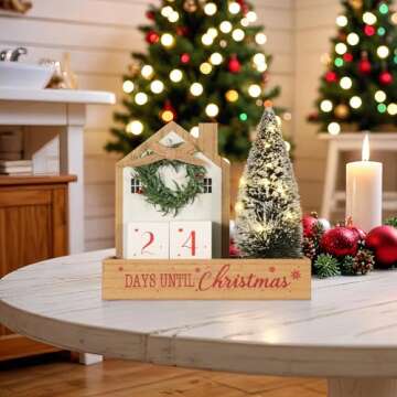 HOMirable Christmas Tree Countdown Block LED Lighted 99 Days Until Christmas Wreath Calendar Tableto...