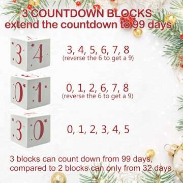 HOMirable Christmas Tree Countdown Block LED Lighted 99 Days Until Christmas Wreath Calendar Tabletop Number Date Rustic Wooden Home Decor Holiday Xmas Ornament Desk Decoration Gift