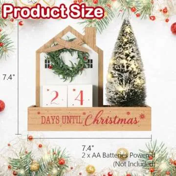 HOMirable Christmas Tree Countdown Block LED Lighted 99 Days Until Christmas Wreath Calendar Tabletop Number Date Rustic Wooden Home Decor Holiday Xmas Ornament Desk Decoration Gift