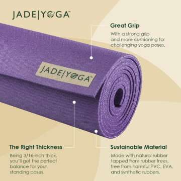 JadeYoga Harmony Yoga Mat - Durable & Thick Gym Fitness Mat, Non-Slip Natural Rubber Yoga Mat - Home Exercise & Stretching Mat, Workout Mat- Yoga, Pilates & Meditation for Women & Men (Purple, 68'')