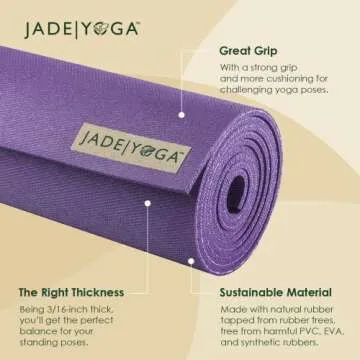 JadeYoga Harmony Yoga Mat - Durable & Thick Gym Fitness Mat, Non-Slip Natural Rubber Yoga Mat - Home Exercise & Stretching Mat, Workout Mat- Yoga, Pilates & Meditation for Women & Men (Purple, 68'')