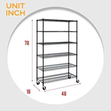 BestOffice NSF Wire Shelving Unit 6-Shelf Large Storage Shelves Heavy Duty Metal Wire Rack Height Adjustable Commercial Grade Utility Storage Rack on 4" Casters 6000LB Capacity 18x48x76,Black