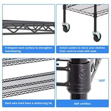 BestOffice NSF Wire Shelving Unit 6-Shelf Large Storage Shelves Heavy Duty Metal Wire Rack Height Adjustable Commercial Grade Utility Storage Rack on 4" Casters 6000LB Capacity 18x48x76,Black