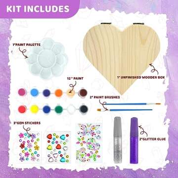 Ambesi Paint Your Own Wooden Jewelry Box, Art Heart Treasure Box Kit for Girls, Decorate Jewelry Box...