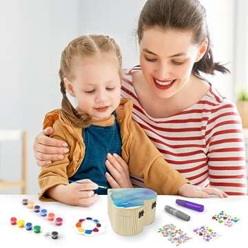 Ambesi Paint Your Own Wooden Jewelry Box, Art Heart Treasure Box Kit for Girls, Decorate Jewelry Box Kit for Kids Ages 4-6, 6-8, DIY Arts and Crafts Gift for Birthday