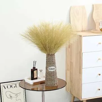 Wertuirk Gold Faux Pampas Grass - 30pcs 24 Inch Long Pampas Grass Wall Decor, Mini Artificial Pampas Grass for Great Gatsby Party Decorations and Glam Room Decor (Gold)