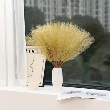 Wertuirk Gold Faux Pampas Grass - 30pcs 24 Inch Long Pampas Grass Wall Decor, Mini Artificial Pampas Grass for Great Gatsby Party Decorations and Glam Room Decor (Gold)