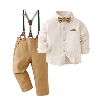 DISAUR Toddler Boy Wedding Outfit - Apricot Brown Dress Shirt & Bow Tie