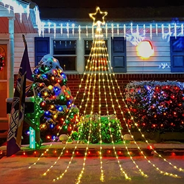 Christmas Decorations Star String Lights - 344 LED 11.8ft 9 Strands Waterfall Tree Lights with Toppe...