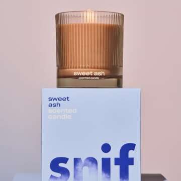 Sweet Ash Scented Candle by Snif, Low-Key Sweet and Earthy Scent, 50+ Hours, 100% Cotton Fiber Wicks...