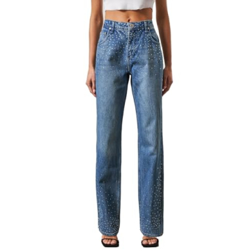 Kedera Women’s High Waisted Rhinestone Jeans: Chic Bling Denim Pants