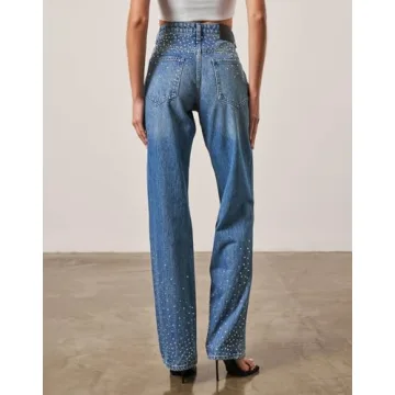Elegant Kedera Women's Rhinestone Wide Leg Jeans