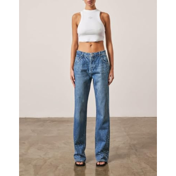 Elegant Kedera Women's Rhinestone Wide Leg Jeans