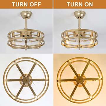 SMLERAY Caged Ceiling Fans with Lights,18'' Gold Bladeless Ceiling Fan with Remote Control,6 Speeds ...
