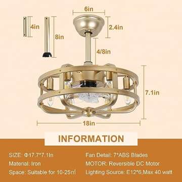 SMLERAY Caged Ceiling Fan with Remote Control & Lights
