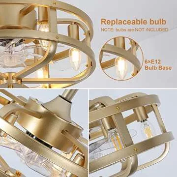 SMLERAY Caged Ceiling Fan with Remote Control & Lights