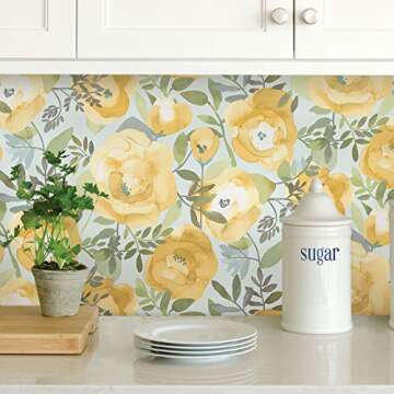 NuWallpaper NU3036 Peachy Keen Peel & Stick Wallpaper, Yellow