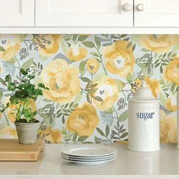 NuWallpaper NU3036 Peachy Keen Peel & Stick Wallpaper, Yellow