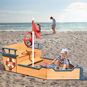 Costzon Pirate Boat Sandbox - Fun Outdoor Play for Kids
