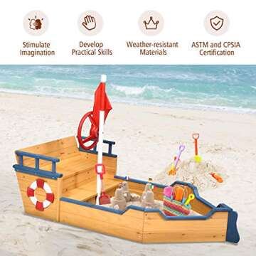 Costzon Pirate Boat Sandbox - Fun Outdoor Play for Kids