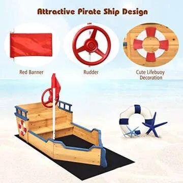 Costzon Pirate Boat Sandbox - Fun Outdoor Play for Kids