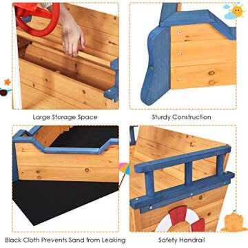 Costzon Pirate Boat Sandbox - Fun Outdoor Play for Kids