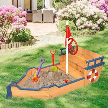Costzon Pirate Boat Sandbox - Fun Outdoor Play for Kids
