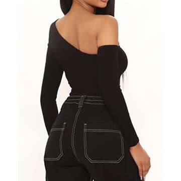 BelleLovin AESLOVIN Women's sexy One Shoulder Long Sleeve Tops T Shirt Bodysuit Jumpsuit